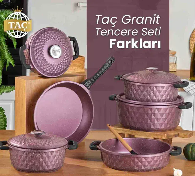 Özkent Granit 9 Parça Tencere Seti (Gold Detaylı)